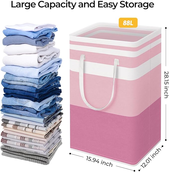 HomeHacks 2 Pack Large Laundry Baskets, Waterproof, Freestanding Laundry Hampers