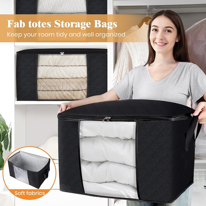 Fab totes 24 Gallons Clothes Storage, Foldable Thick Fabric Blanket Storage Bags