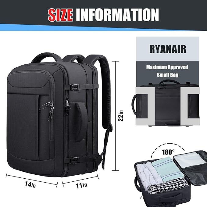 55L Extra Large Travel Backpack, Expandable 50L - 60L Carry On Backpack