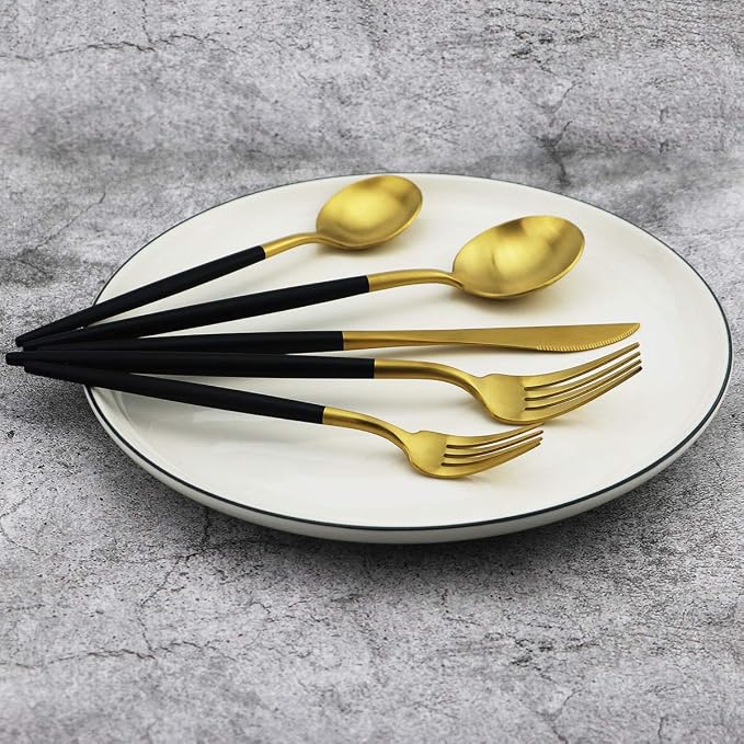 Gugrida 5-Piece 18/10 Stainless Steel Matte Gold Silverware Set, Kitchen