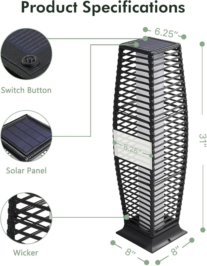 Grand patio Outdoor Floor Lamp Solar Powered Lantern Waterproof Wicker Boho