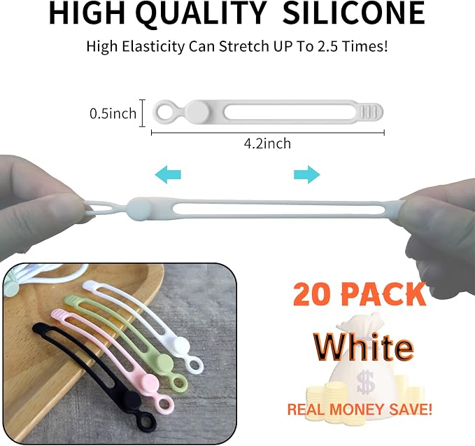 UMUST Silicone Cable Ties, Reusable Cable Management Organizer, Cable Straps