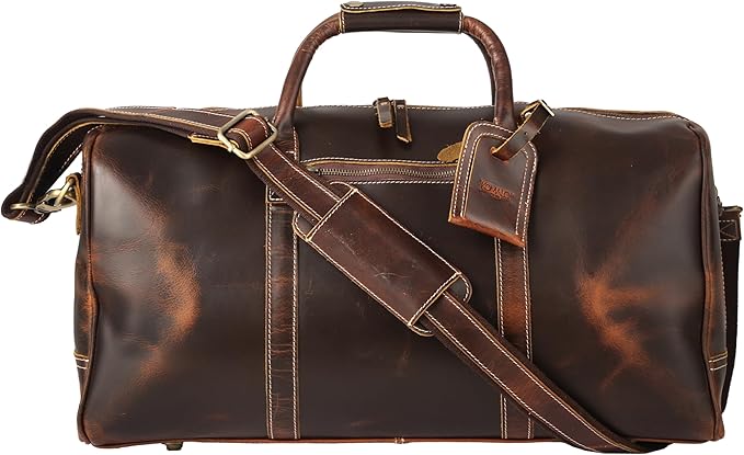 KomalC Leather Duffel Bags for Men and Women Full Grain Leather Travel