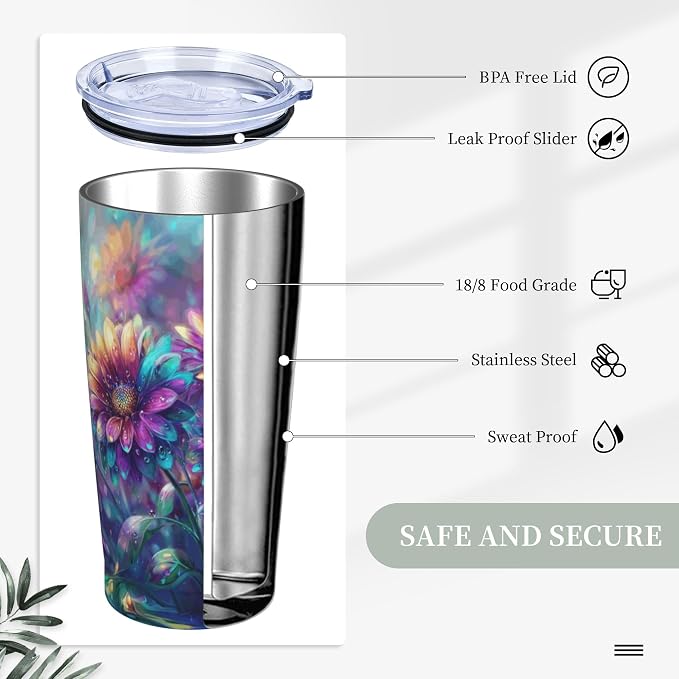 Sunflower Tumbler with Lid and Straw 20oz Vacuum Insulated Coffee Cup Stainless Steel Tumblers Leakproof Travel Mug Present for Women Men