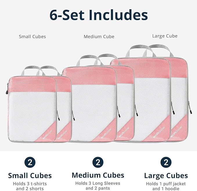 Compression Packing Cubes 6 Set, Compressible Space-Saving Packing Cubes