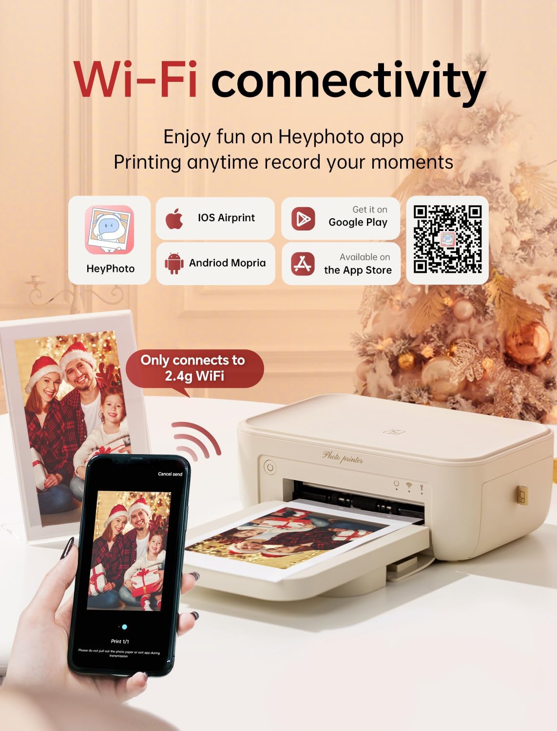 HPRT Photo Printer 4x6,+108 Sheets&2Ribbon,Phone Instant Picture Printer for iPhone, Android, Portable Photo Printers for Home Use (Beige)