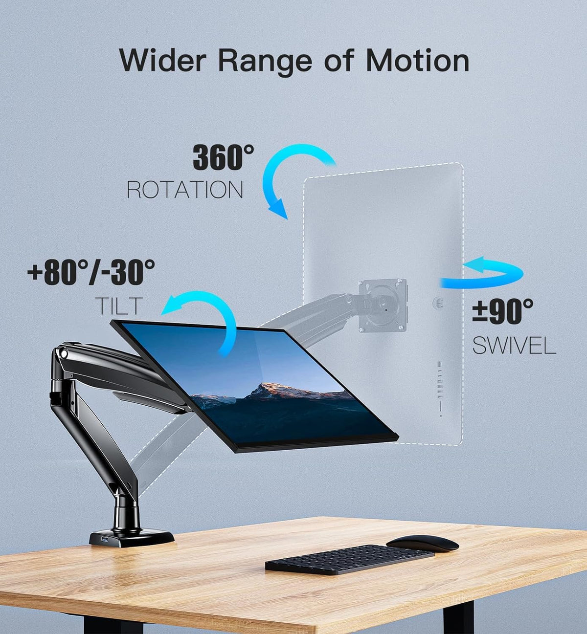 HUANUO Heavy Duty Monitor Arm for 40-Inch Ultrawide/Curved Screens, Full Motion Adjustable Monitor Mount with Aircraft-Grade Aluminum, Holds 26.4lbs, VESA 75x75/100x100mm