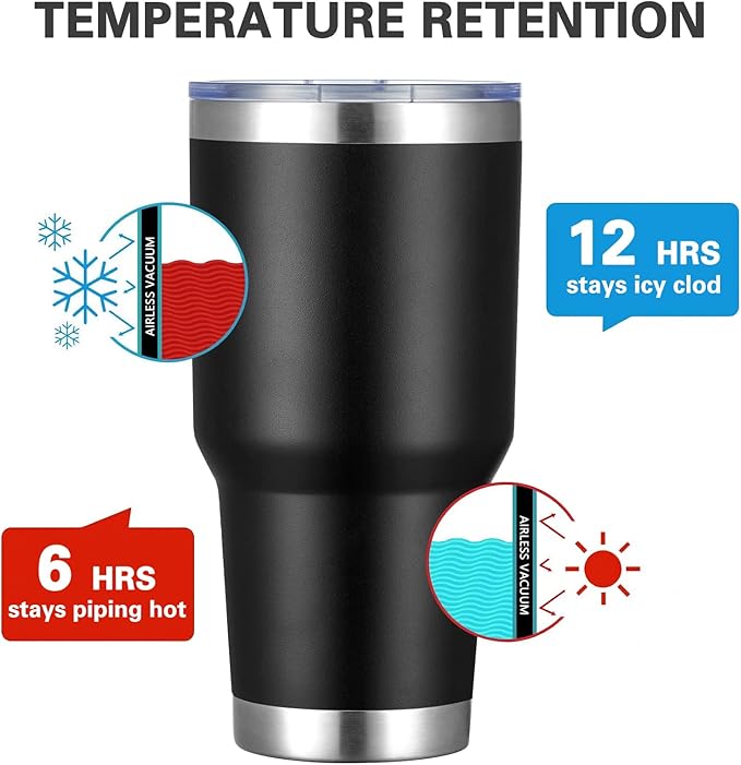 MEWAY 30oz Insulated Tumbler With Lids and Straws,Stainless Steel Double Vacuum Coffee Tumbler Cup, Brush, Durable Powder Coated Coffee Cup for Cold & Hot Drinks, Office, Travel(Black,4 PACK)