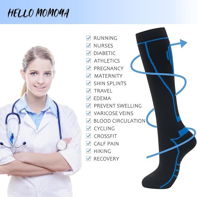 Compression Socks for Women Men Circulation Knee High 8 Pairs for Nurses