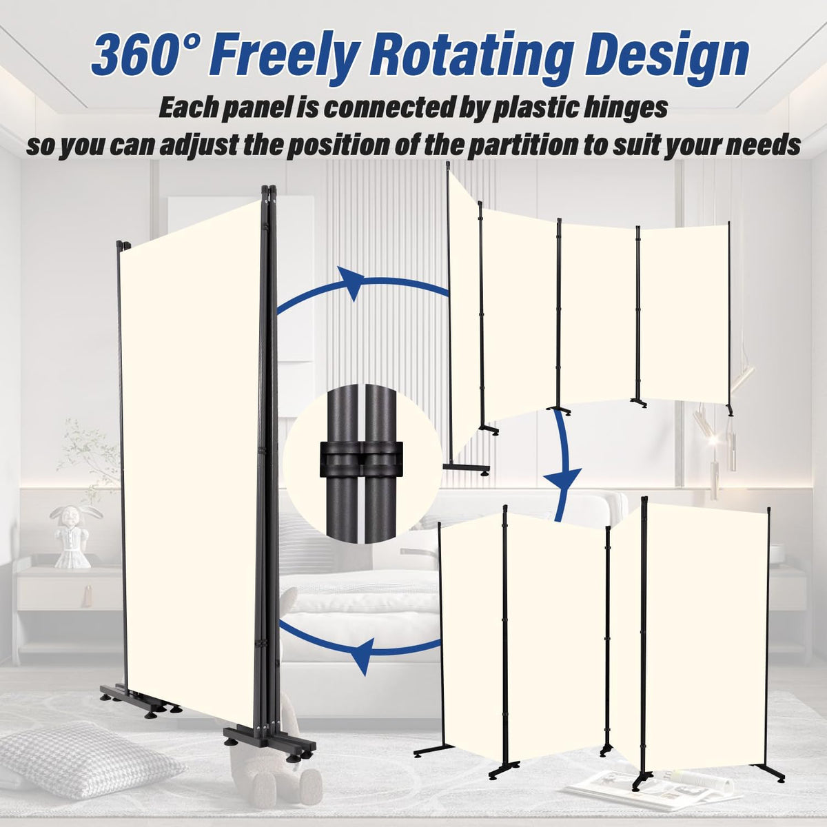 Room Divider 6ft Room Dividers and Folding Privacy Screens, 4 Panel Partition Room Divider Fabric Panel, Indoor Wall Divider for Room Separation Freestanding Space Separators for Bedroom Office Studio