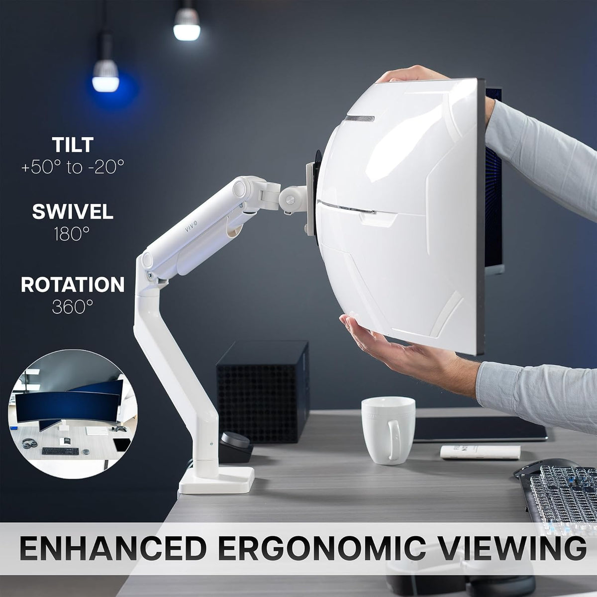 VIVO Heavy Duty Aluminum Ultrawide Monitor Tension Arm for up to 49 inch Screens, Holds 44 lbs, Premium Desk Mount Stand Designed for Samsung Odyssey G9 and More, White, STAND-V101VW