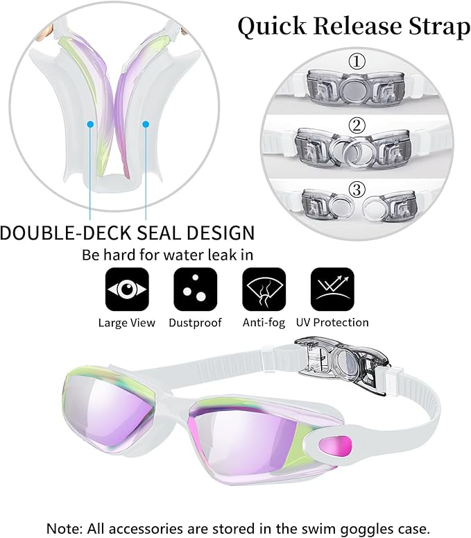 Swim Goggles Swimming Goggles No Leaking with Nose Clip, Earplugs, Swim Cap and Case for Men Women