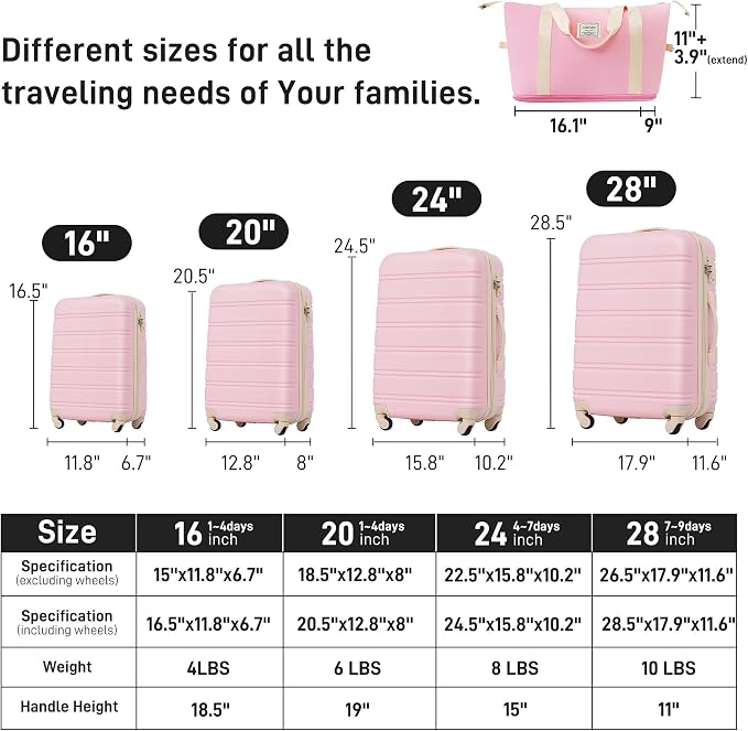 Merax Luggage sets of 13 Piece 16 20 24 28 IN Carry on Luggage sets 4 piece