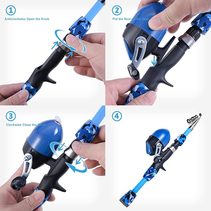LEOFISHING 170cm/5.6ft Kids Fishing Rod Set Portable Telescopic Kids Fishing