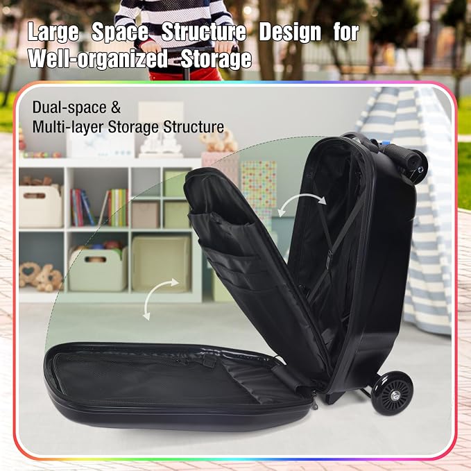 20" Scooter Suitcase for Kids, 2-in-1 Ride On Luggage