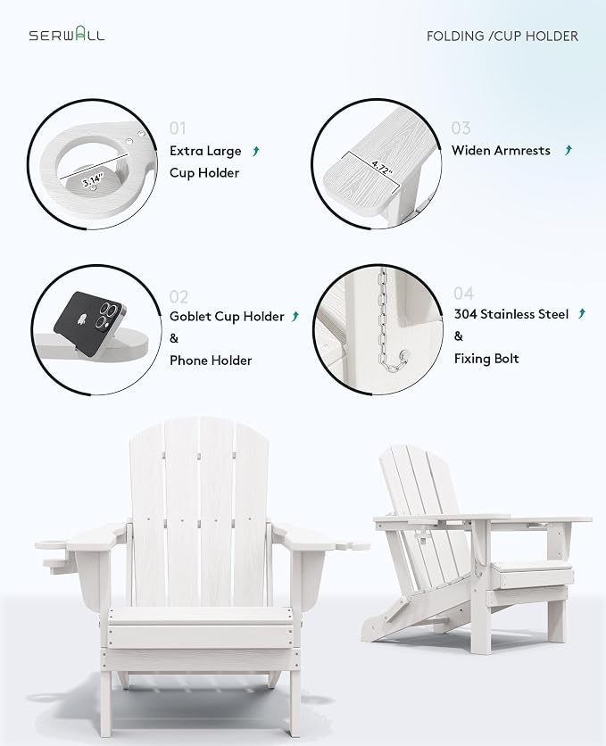SERWALL Adirondack Chair with Cup Holders