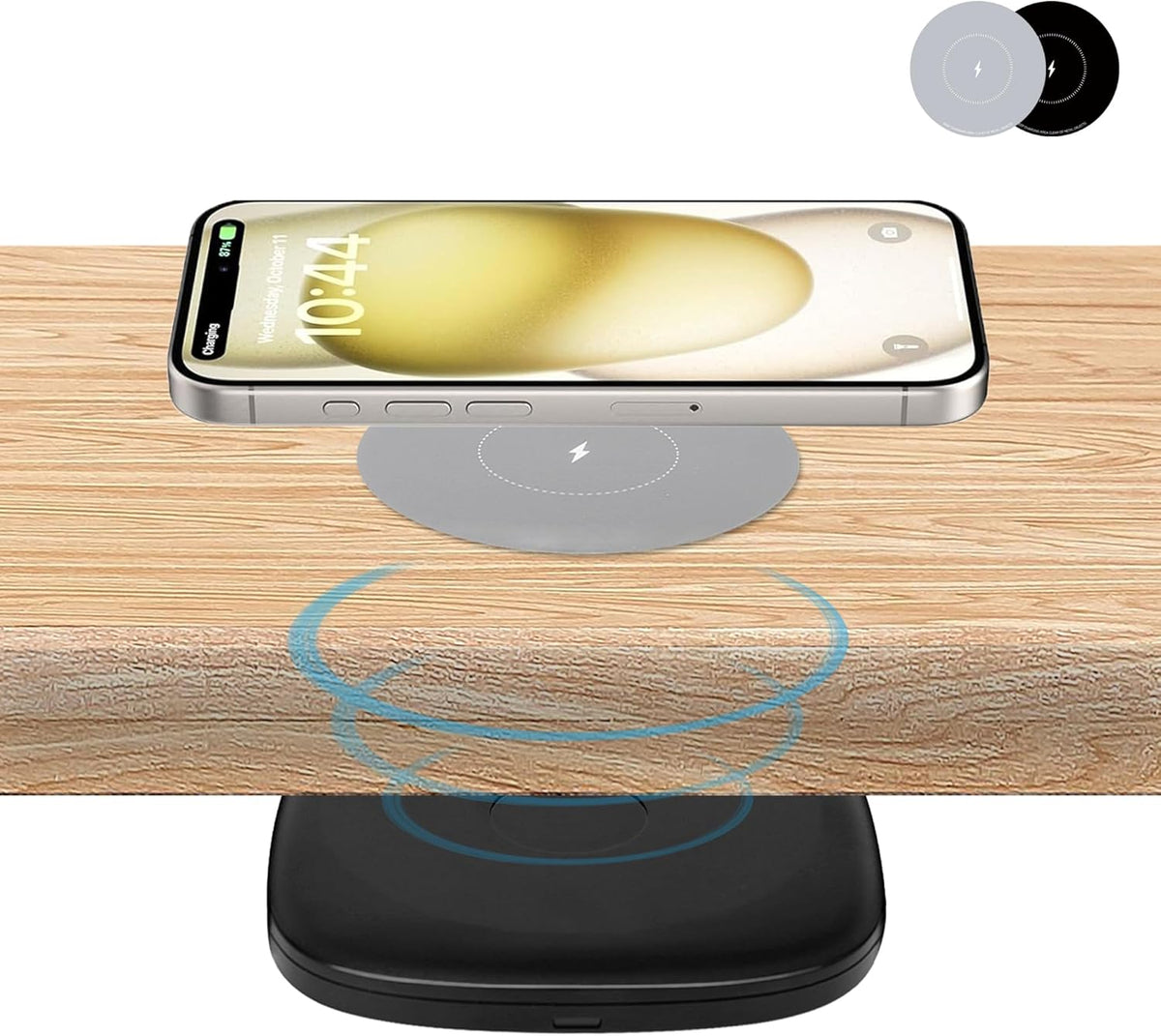 2-inch (50mm) NiiTTER Invisible Wireless Charger, Under Desk Wireless Charger, Hidden Charging Station for iPhone 16/15/14/13/12/Wireless Phones(Adapter Included)