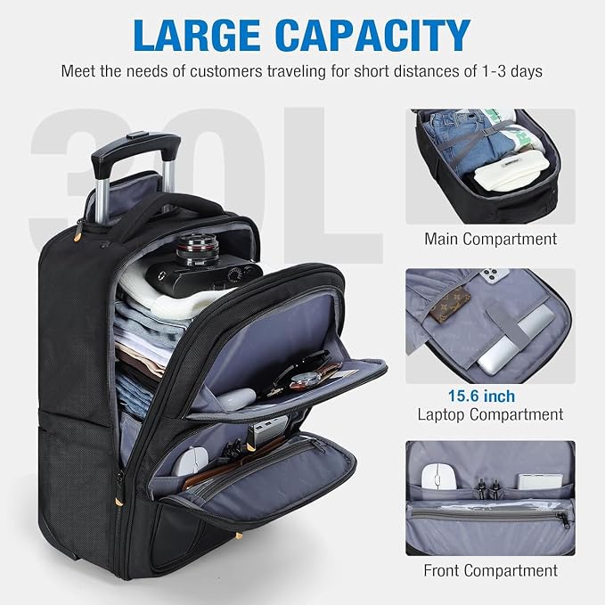 Rolling Backpack, 15.6 inch Laptop Backpack