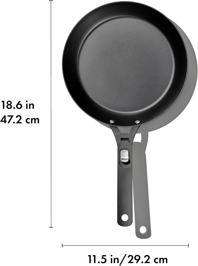 OXO Outdoor Pre-Seasoned Carbon Steel 10" Frying Pan Skillet, Detachable Handle