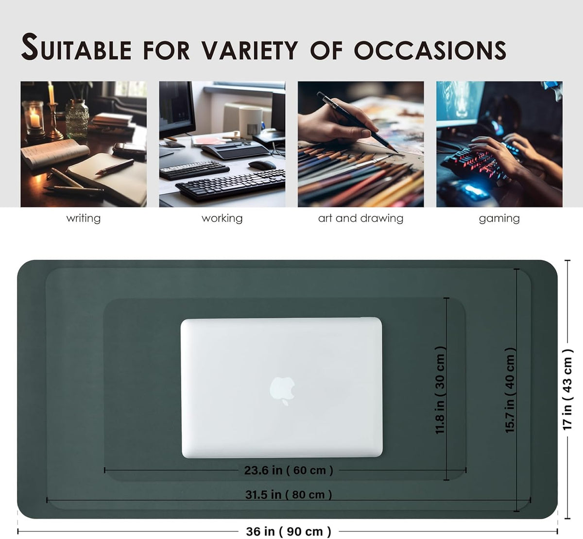 Compact Leather Desk Mat - Small Non-Slip PU Desk Pad for Office and Home - Desk Organization and Accessories - Ideal for Large Mouse Pad and Small Desk Mats on Top of Desks (Dark Green,23.6"x 11.8")