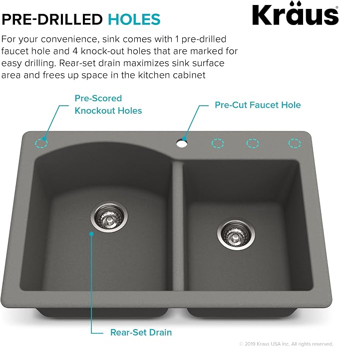 KRAUS Forteza 33-inch Drop In/Undermount 60/40 Double Bowl Granite Kitchen Sink