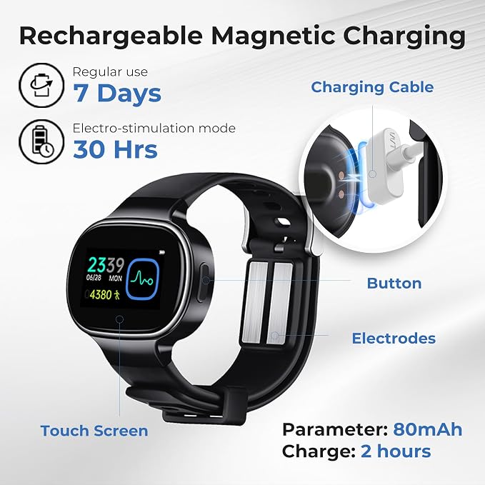EmeTerm Smart FDA-Cleared Anti-Nausea Wristwatch Touchscreen IP67 Waterproof