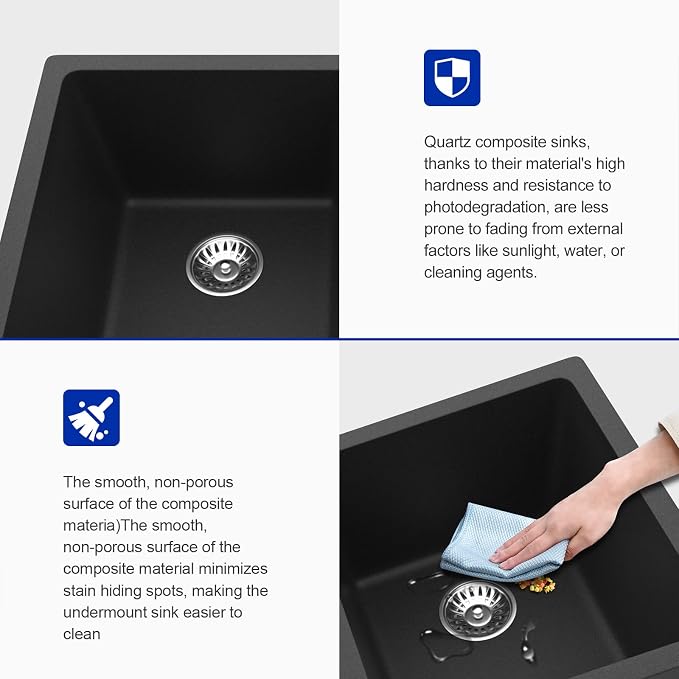 Dcolora 33 inch Quartz Matte Black Granite Composite Double Bowl Undermount