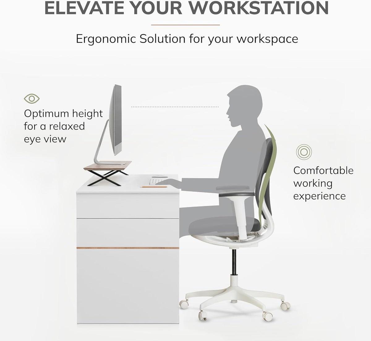 Anji Mountain Monitor Stand - Desktop Organizer & Laptop Riser, Ergonomic Monitor Riser, Space-Saving Monitor Stand for Desk, Durable Construction, Easy Assembly, Ideal for Home & Office,Biscotti