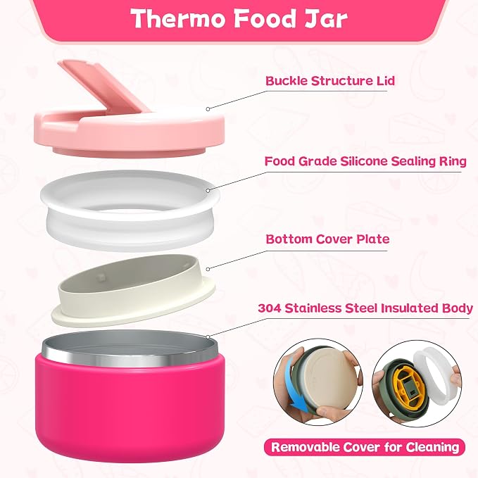 Kids Bento Lunch Box with 8oz Soup Thermo, Kids Leakproof Lunch Food Containers