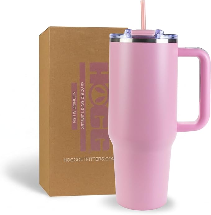 Hogg Big Swig 40 oz Tumbler with Handle and Straw - Morning Blush, 40oz Insulated Stainless Steel, Water Tumbler with Straw, Water Cup with Handle, Versatile Leak Proof Lid