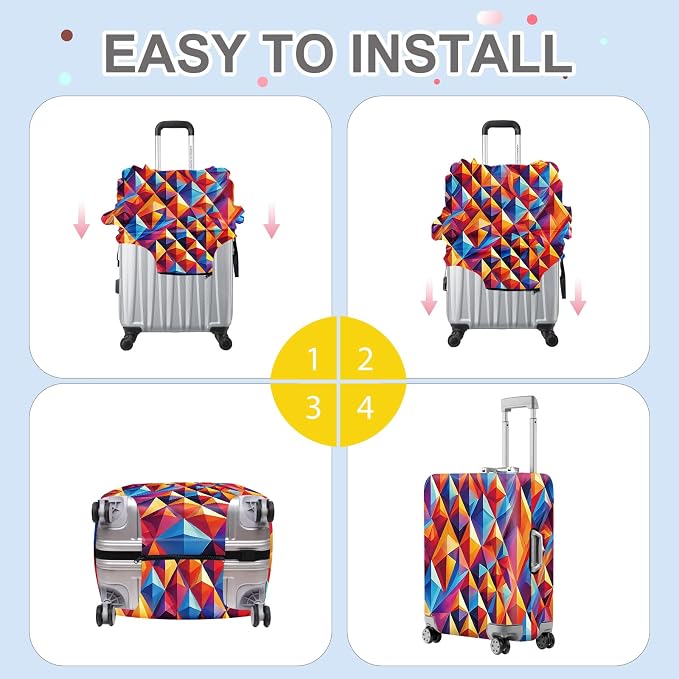 ANNA QUEEN Colorful Geometric Luggage Cover, Abstract Prism Pattern Suitcase