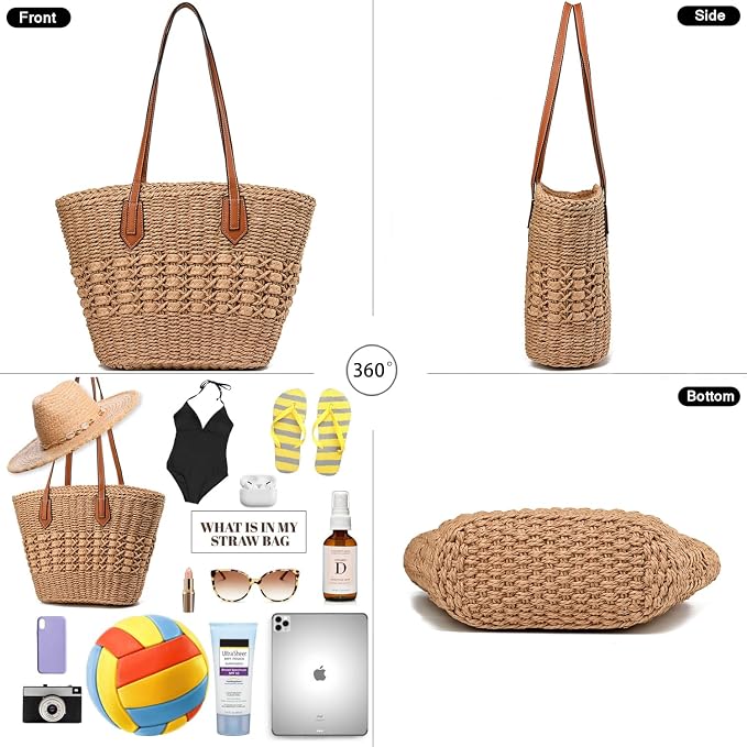 Straw Beach Bags for Women Woven Beach Tote Bag Casual Boho Large Shoulder