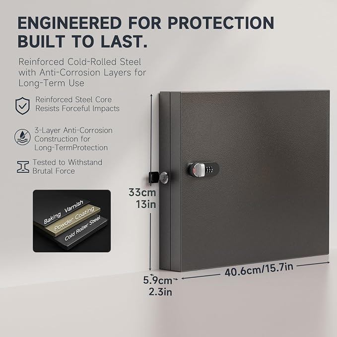WeHere 48 Key Lock Box with Dual Lock, Combination & Key Unlock, Key Cabinet