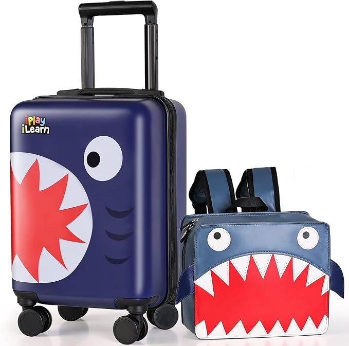 iPlay, iLearn Shark Kids Luggage, Boys Carry on Suitcase, Toddlers Rolling