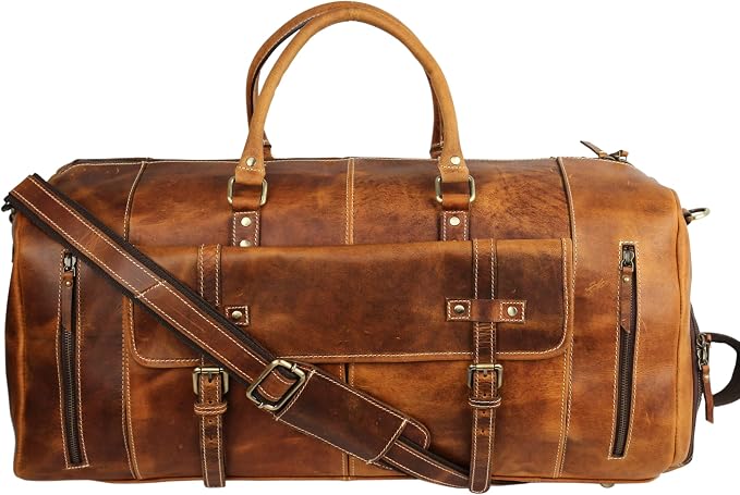 KomalC Leather Duffel Bags for Men and Women Full Grain Leather Travel