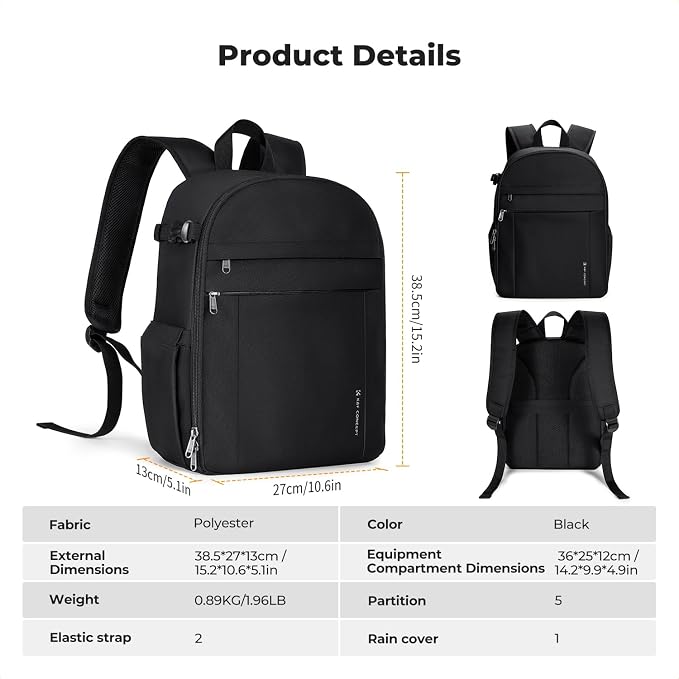 K&F CONCEPT Lightweight Camera Backpack Bag, Professional Photography Bag