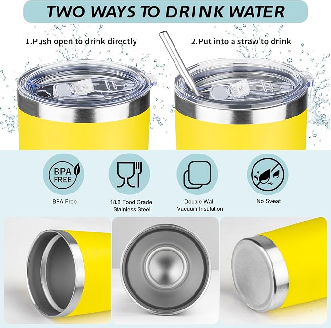 20oz Tumbler with Straw and Brush, Stainless Steel Vacuum Insulated tumbler