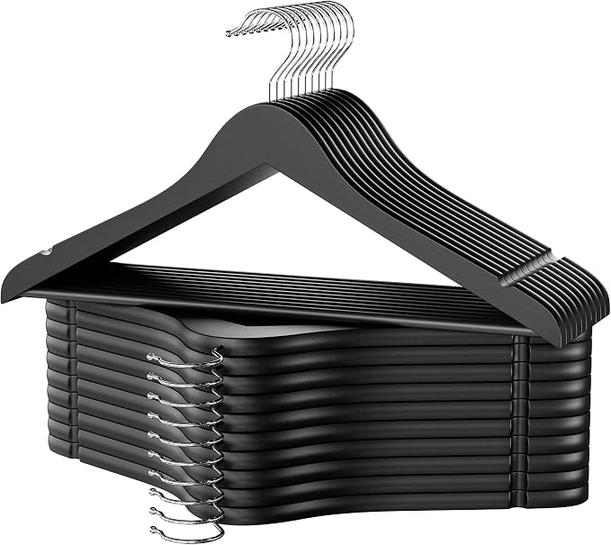 StorageWorks Black Wooden Hangers, 20 Pack Wood Hanger