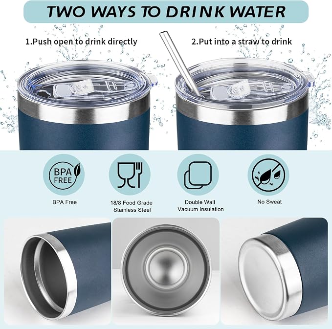 20oz Tumbler with Straw and Brush, Stainless Steel Vacuum Insulated tumbler