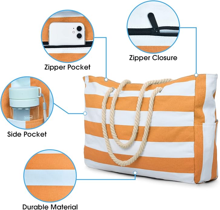 Becokan Beach Bags for Women Large Waterproof Beach Tote Bag Zipper Beach Bags