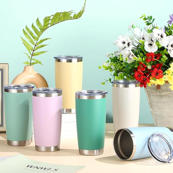 Sieral 36 Pack Stainless Steel Tumblers Bulk with Lids Double Wall Vacuum Insulated Coffee Cups Blank leakproof Powder Coated Tumblers for Engraving Wedding Graduation Party Favors(20 oz,Matte Color)