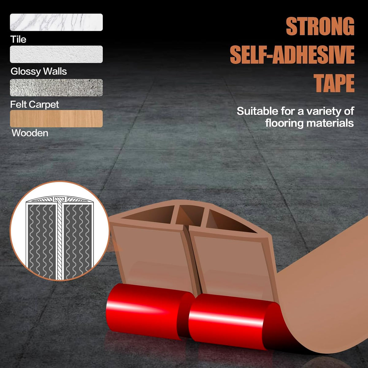 Floor Cord Cover Self Adhesive Cord Hider,3.3FT Cable Management, Extension Strip Protector for Wires, Prevent Cable Trips for Offices, Gyms, Exhibitions Cavity:0.47"(W) x 0.35"(H) Brown