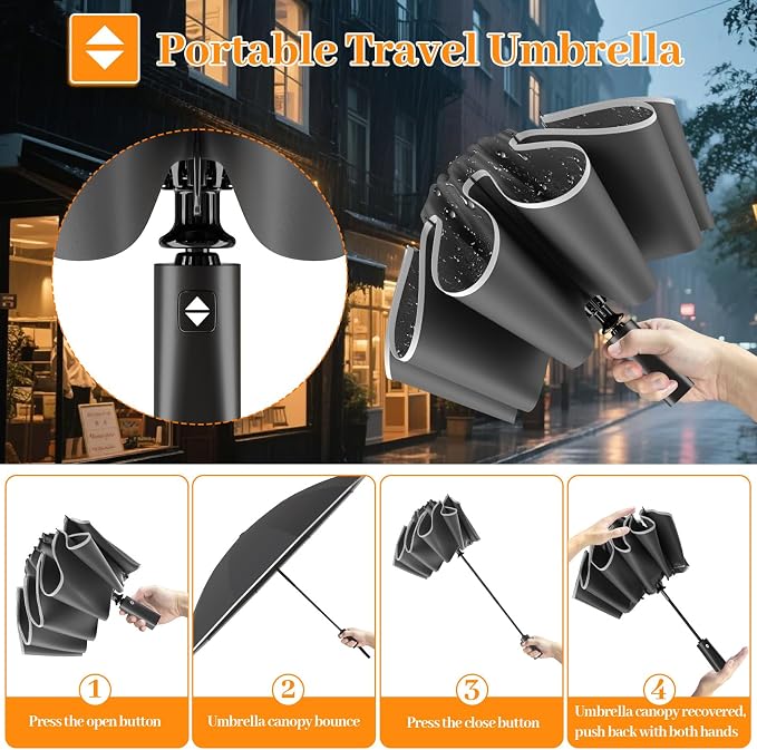 Travel Umbrella Superior, Beautiful & Compact, Large Strong but Light Portable