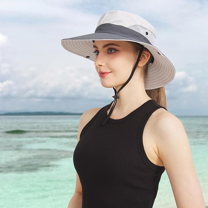 NPQQUAN Ponytail Sun Bucket Hats