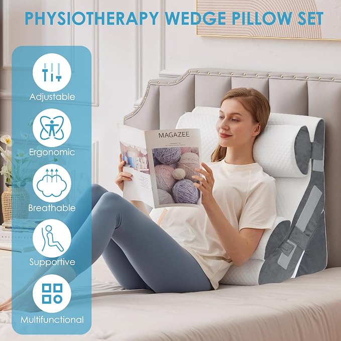 4PCS Bed Wedge Pillow for Headboard, Adjustable Wedge Pillow for Sleep Apnea