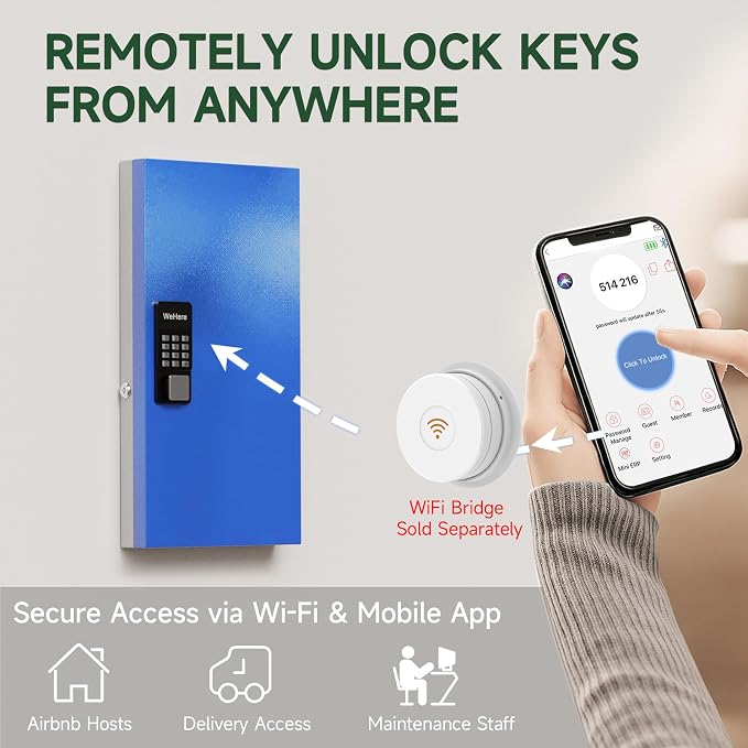 WeHere 48 Key Lock Box Wall Mount, APP Bluetooth/OTP/Wi-Fi Remote/Fixed
