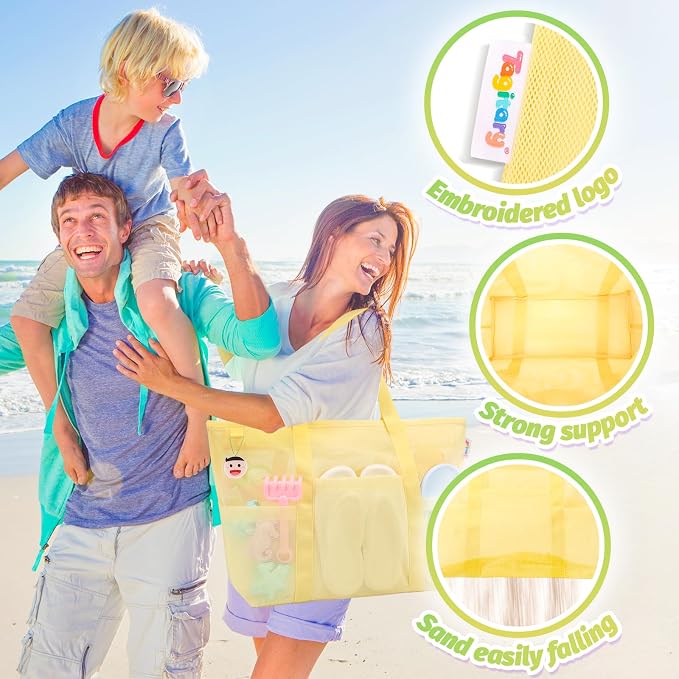Tagitary Mesh Beach Bag with Zipper Large Beach Tote Waterproof Sandproof with