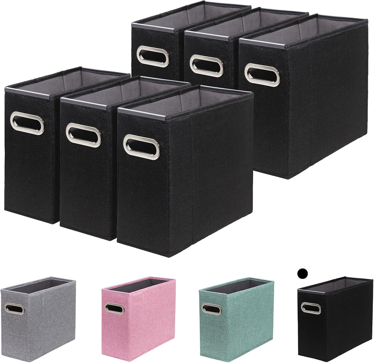 6 Packs Letter Size File Organizer, File Folders Organizer, Fabric Storage Box, Collapsible Paper Organizer with Metal Handle, Smooth PVC Rails, Only Box (Black)