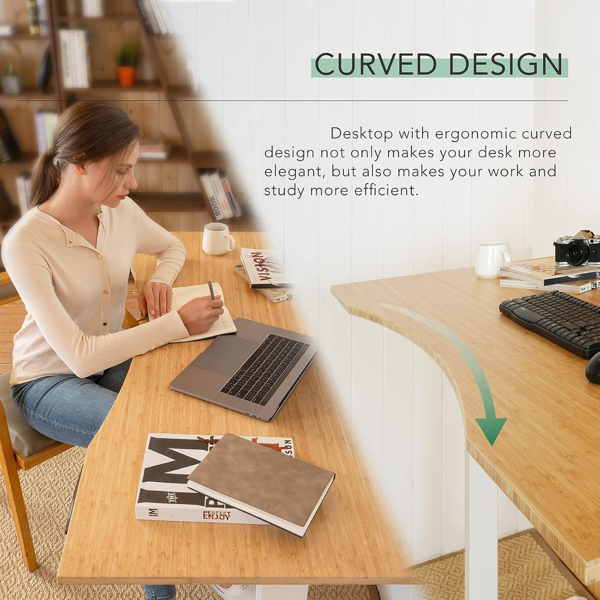 FLEXISPOT E6 Essential Bamboo 3 Stages Dual Motor 72x30 Inch Electric Height Adjustable Standing Whole-Piece Board Desk Sit Stand Up Desk (Black Frame + Bamboo Curved Desktop)