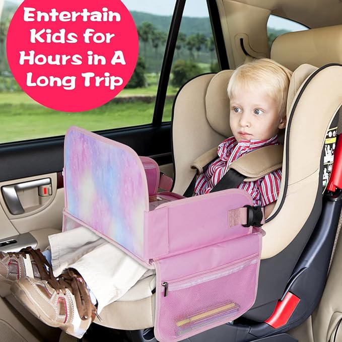 MENZOKE Kids Travel Tray, Car Seat Table Tray, Road Trip Essentials